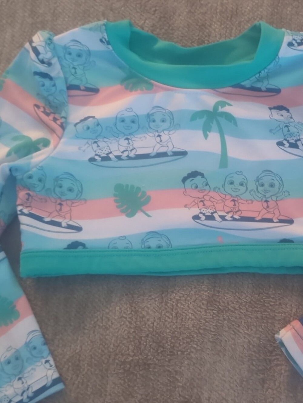 Kids Long Sleeve Swim Top in Aqua Pink Stripes Cocomelon 3T Cute